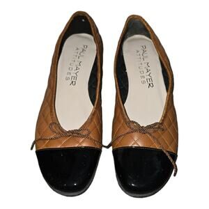 Paul Mayer Attitudes Ballet Flats Sz 6.5 Quilted Black Patent Toe Slip‎ On Shoes